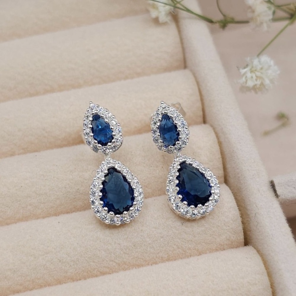 Elegant Silver and Blue Teardrop Earrings
